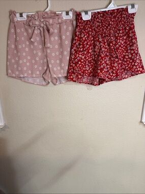 Girls' High-Waist Floral Shorts - Pink & Red Bundle